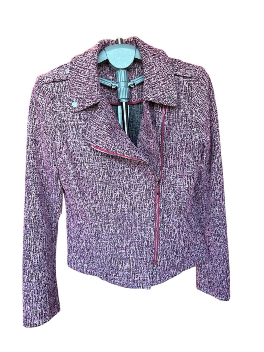 White House Black Market Pink Tweed Asymmetrical Zip Jacket